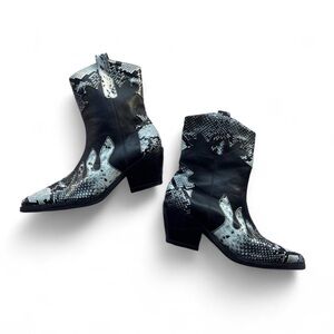 BelloStar Black and White Snakeskin Pointed Toe Boot